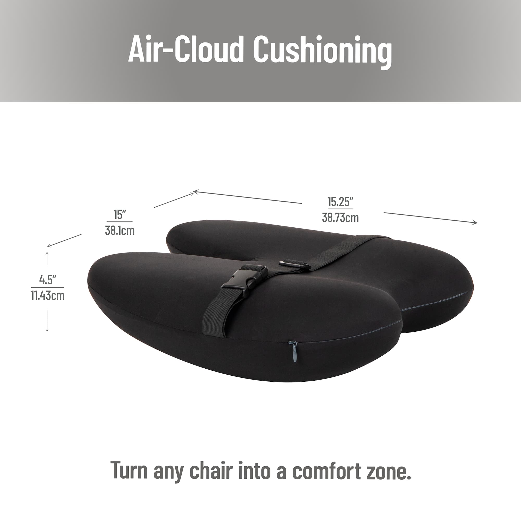 Mind Reader 15.25" Black Lumbar Support Memory Foam Pillow with Air-Cloud Technology